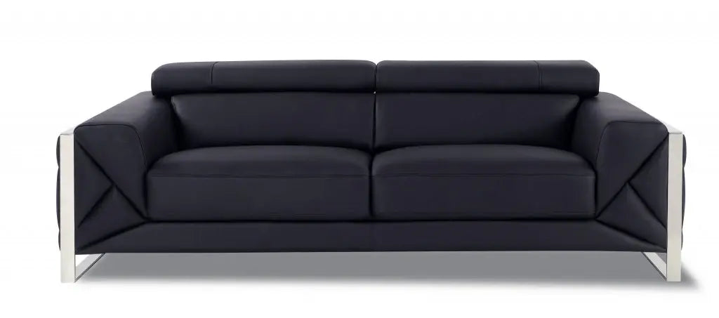 Two Piece Indoor Black Italian Leather Five Person Seating Set - Homeroots - Flyclothing LLC