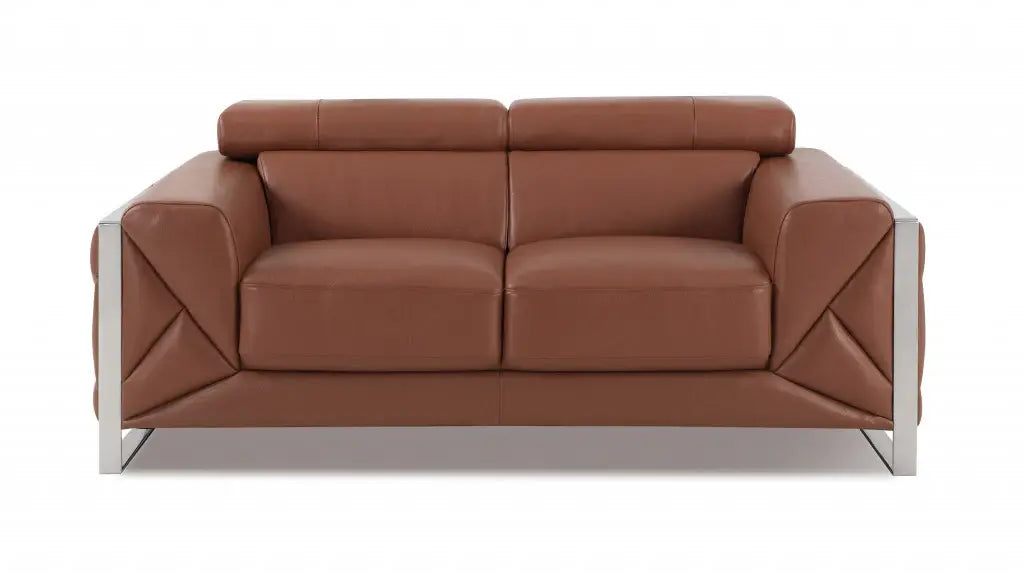Three Piece Indoor Camel Italian Leather Six Person Seating Set - Homeroots - Flyclothing LLC