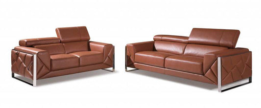 Two Piece Indoor Camel Italian Leather Five Person Seating Set - Homeroots - Flyclothing LLC