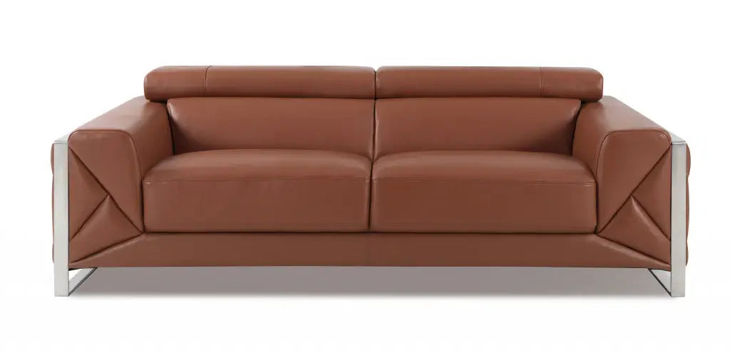 Two Piece Indoor Camel Italian Leather Five Person Seating Set - Homeroots - Flyclothing LLC