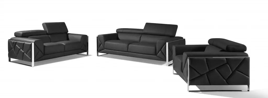Three Piece Indoor Dark Gray Italian Leather Six Person Seating Set - Homeroots - Flyclothing LLC