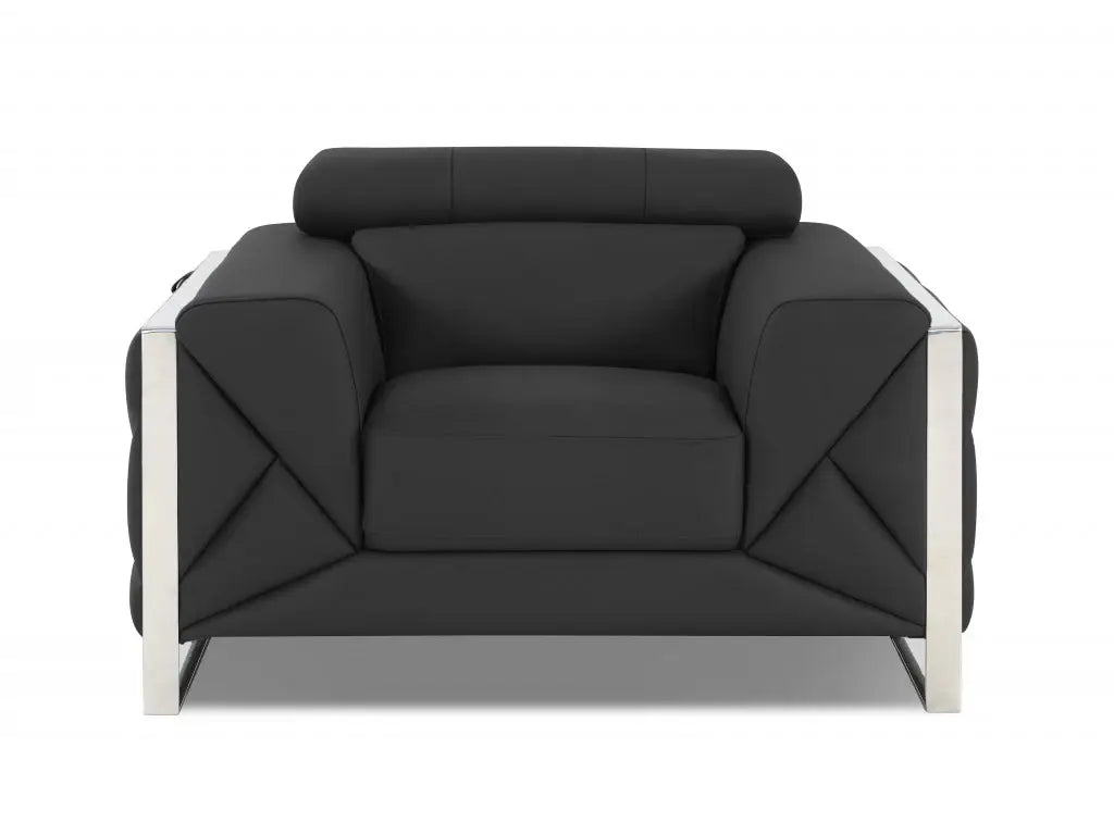 Three Piece Indoor Dark Gray Italian Leather Six Person Seating Set - Homeroots - Flyclothing LLC