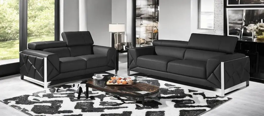 Two Piece Indoor Dark Gray Italian Leather Five Person Seating Set - Homeroots - Flyclothing LLC