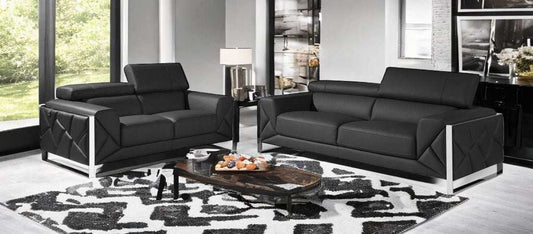 Two Piece Indoor Dark Gray Italian Leather Five Person Seating Set - Homeroots - Flyclothing LLC