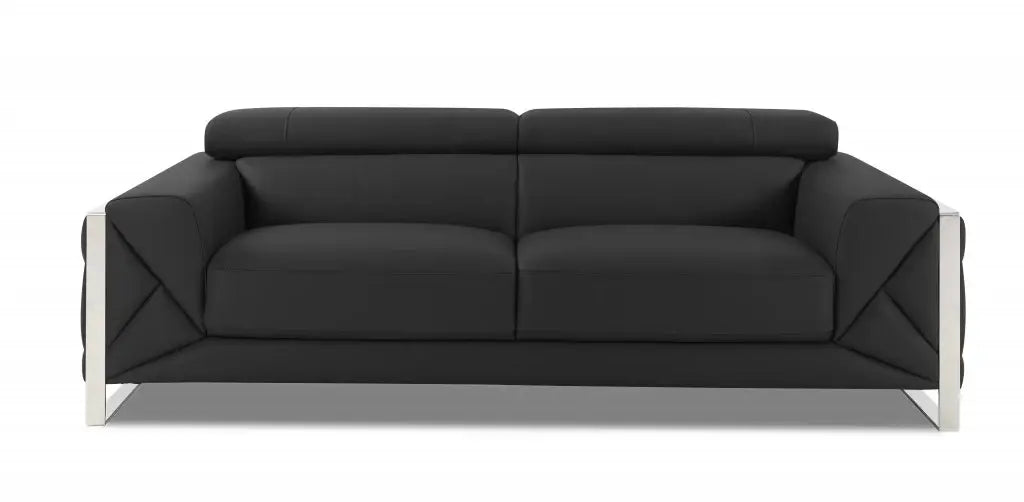 Two Piece Indoor Dark Gray Italian Leather Five Person Seating Set - Homeroots - Flyclothing LLC