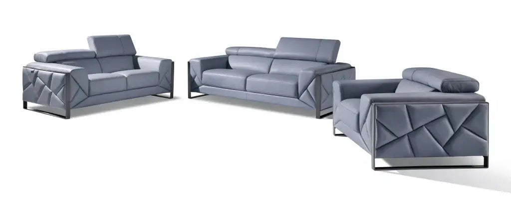 Three Piece Indoor Light Blue Italian Leather Six Person Seating Set - Homeroots - Flyclothing LLC