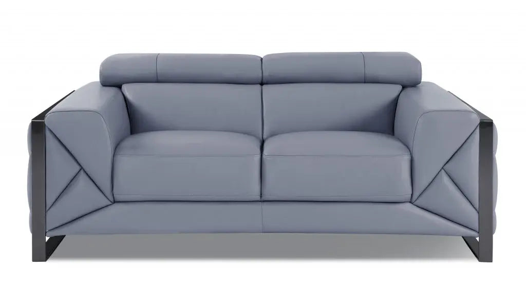 Three Piece Indoor Light Blue Italian Leather Six Person Seating Set - Homeroots - Flyclothing LLC