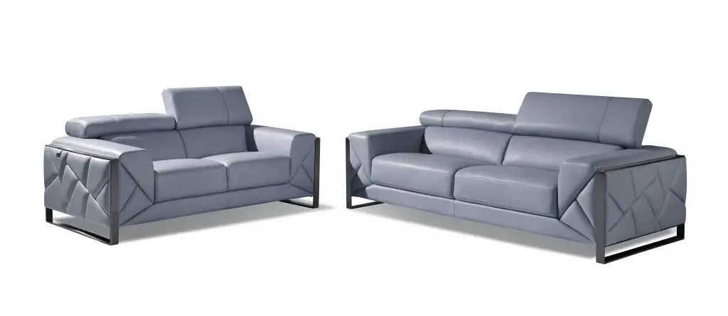 Two Piece Indoor Light Blue Italian Leather Five Person Seating Set - Homeroots - Flyclothing LLC