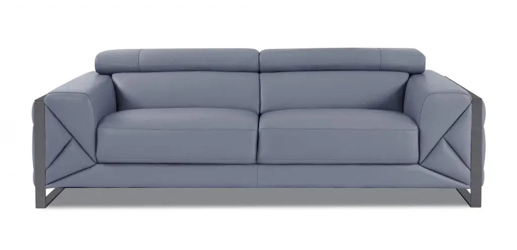 Two Piece Indoor Light Blue Italian Leather Five Person Seating Set - Homeroots - Flyclothing LLC