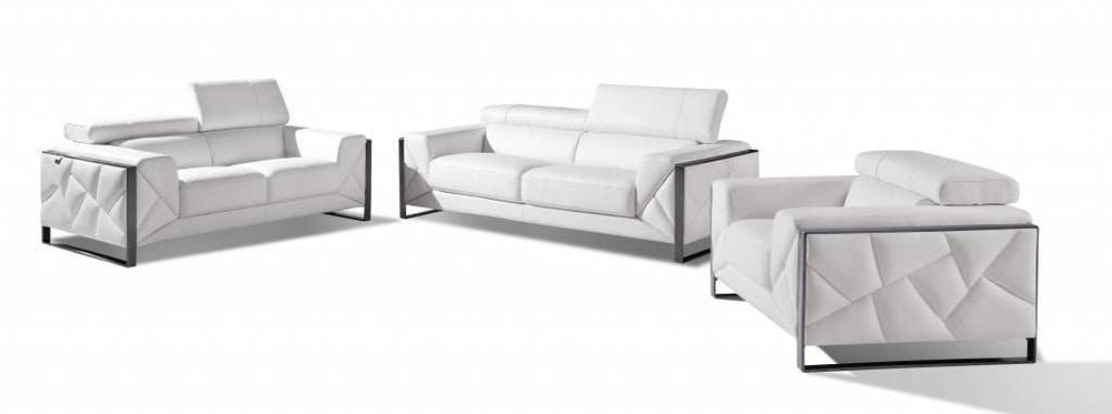 Three Piece Indoor White Italian Leather Six Person Seating Set - Homeroots - Flyclothing LLC