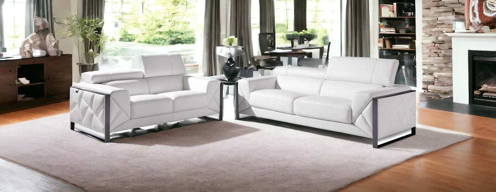 Two Piece Indoor White Italian Leather Five Person Seating Set - Homeroots - Flyclothing LLC