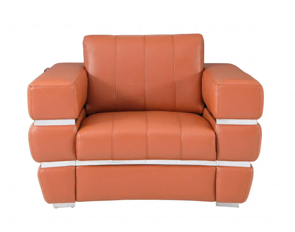 Three Piece Indoor Camel Italian Leather Six Person Seating Set - Homeroots - Flyclothing LLC