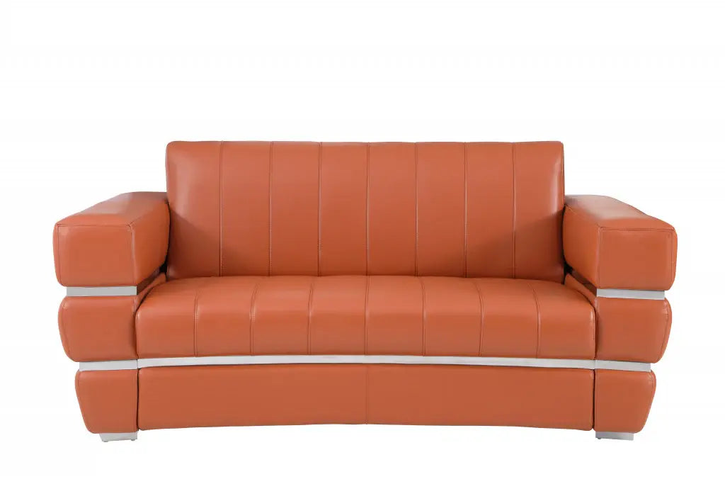 Three Piece Indoor Camel Italian Leather Six Person Seating Set - Homeroots - Flyclothing LLC