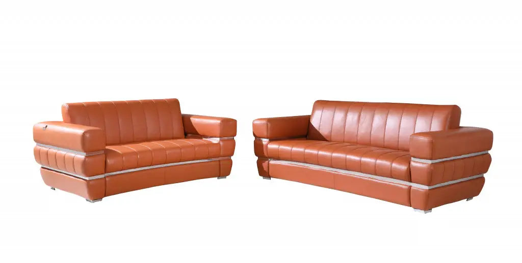 Two Piece Indoor Camel Italian Leather Five Person Seating Set - Homeroots - Flyclothing LLC