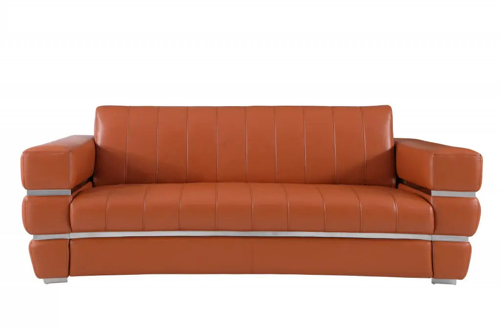 Two Piece Indoor Camel Italian Leather Five Person Seating Set - Homeroots - Flyclothing LLC
