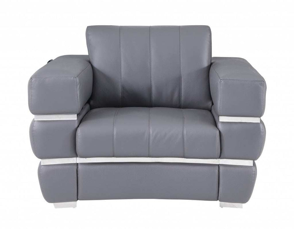 Three Piece Indoor Dark Gray Italian Leather Six Person Seating Set - Homeroots - Flyclothing LLC