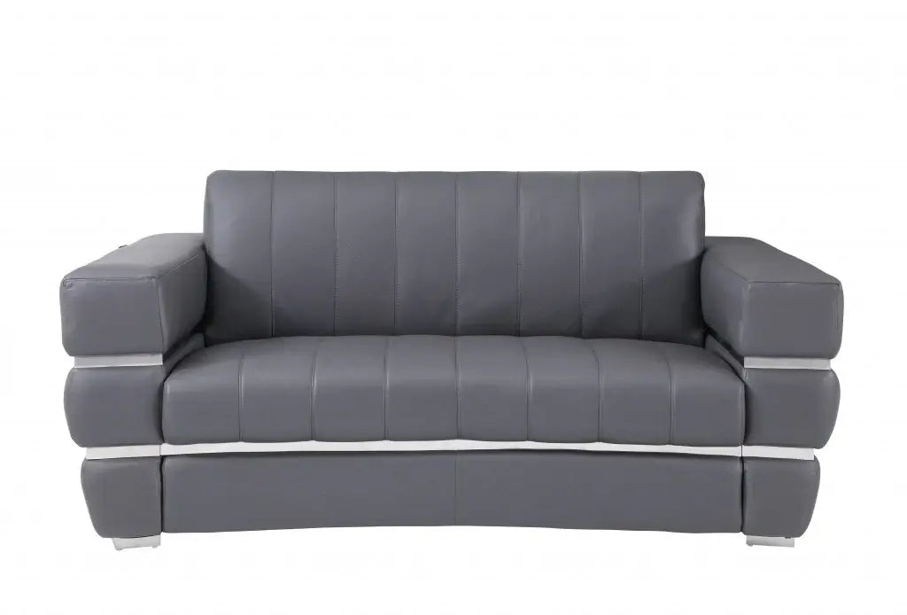 Three Piece Indoor Dark Gray Italian Leather Six Person Seating Set - Homeroots - Flyclothing LLC