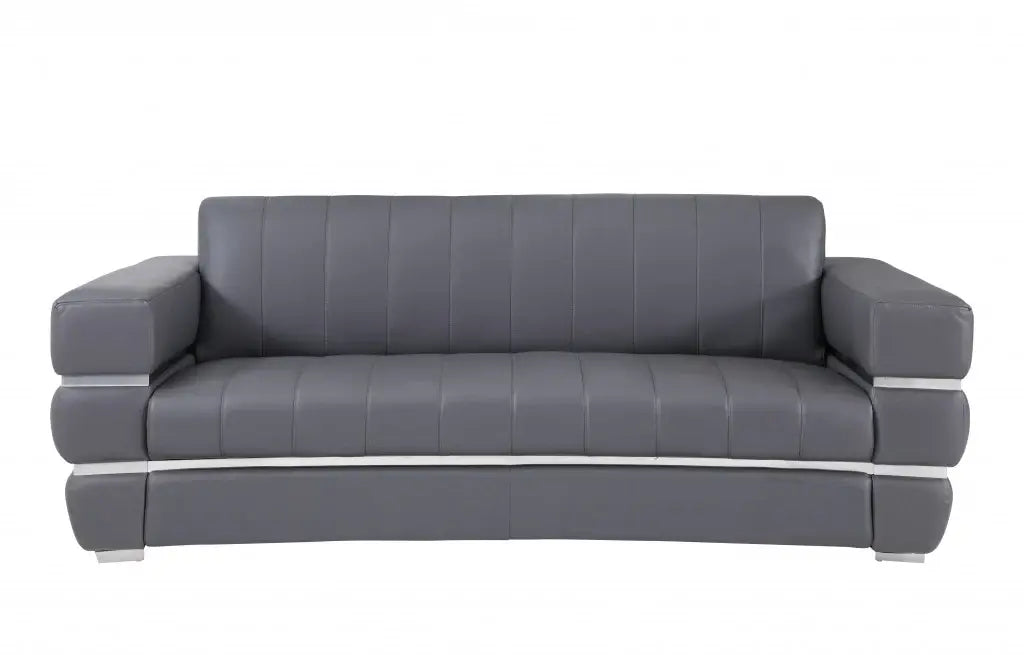 Two Piece Indoor Dark Gray Italian Leather Five Person Seating Set - Homeroots - Flyclothing LLC