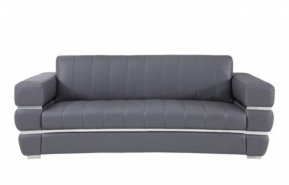 Two Piece Indoor Dark Gray Italian Leather Five Person Seating Set - Homeroots - Flyclothing LLC