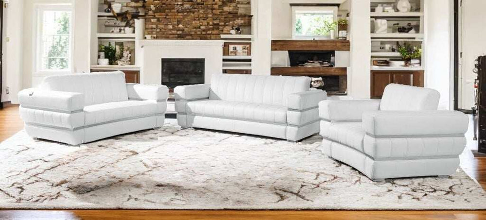 Three Piece Indoor White Italian Leather Six Person Seating Set - Homeroots - Flyclothing LLC