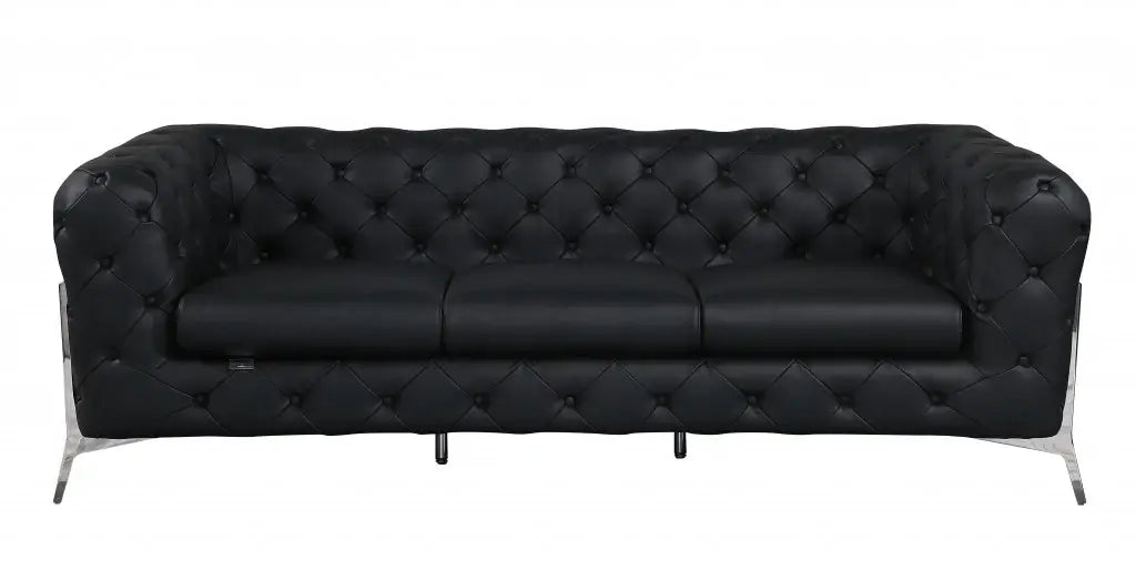 Two Piece Indoor Black Italian Leather Five Person Seating Set - Homeroots - Flyclothing LLC