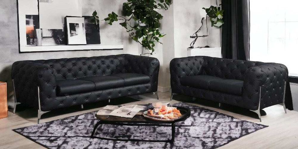 Two Piece Indoor Black Italian Leather Five Person Seating Set - Homeroots - Flyclothing LLC