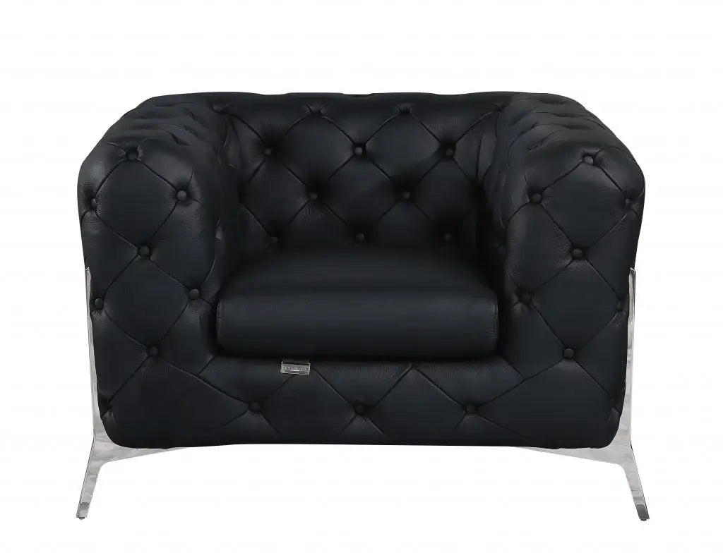 Three Piece Indoor Black Italian Leather Six Person Seating Set - Homeroots - Flyclothing LLC