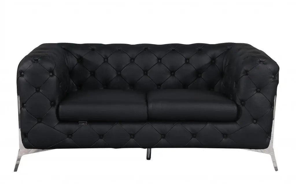 Three Piece Indoor Black Italian Leather Six Person Seating Set - Homeroots - Flyclothing LLC