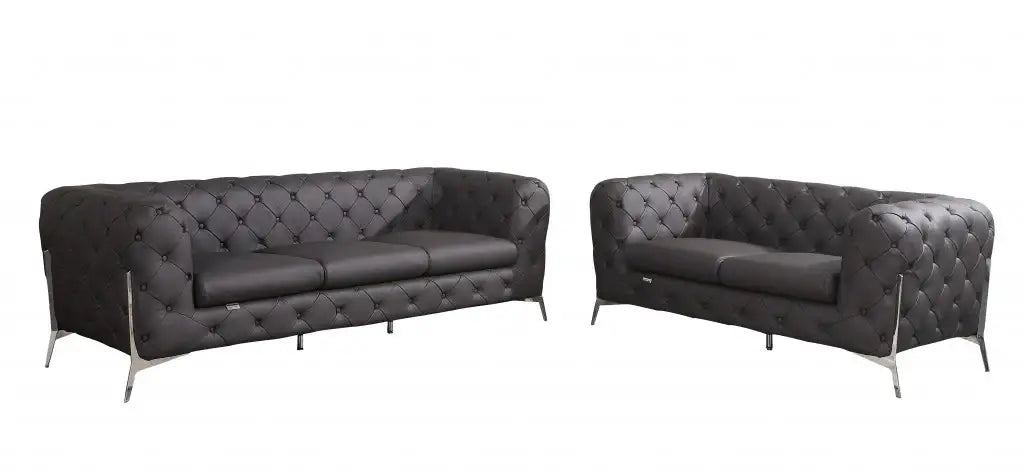 Two Piece Indoor Brown Italian Leather Five Person Seating Set - Homeroots - Flyclothing LLC