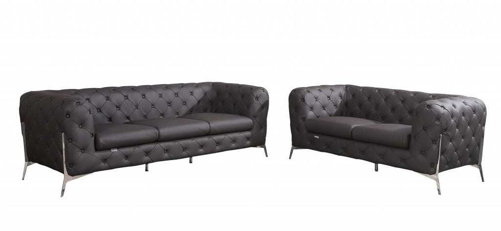 Two Piece Indoor Brown Italian Leather Five Person Seating Set - Homeroots - Flyclothing LLC