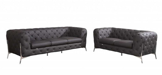 Two Piece Indoor Brown Italian Leather Five Person Seating Set - Homeroots - Flyclothing LLC