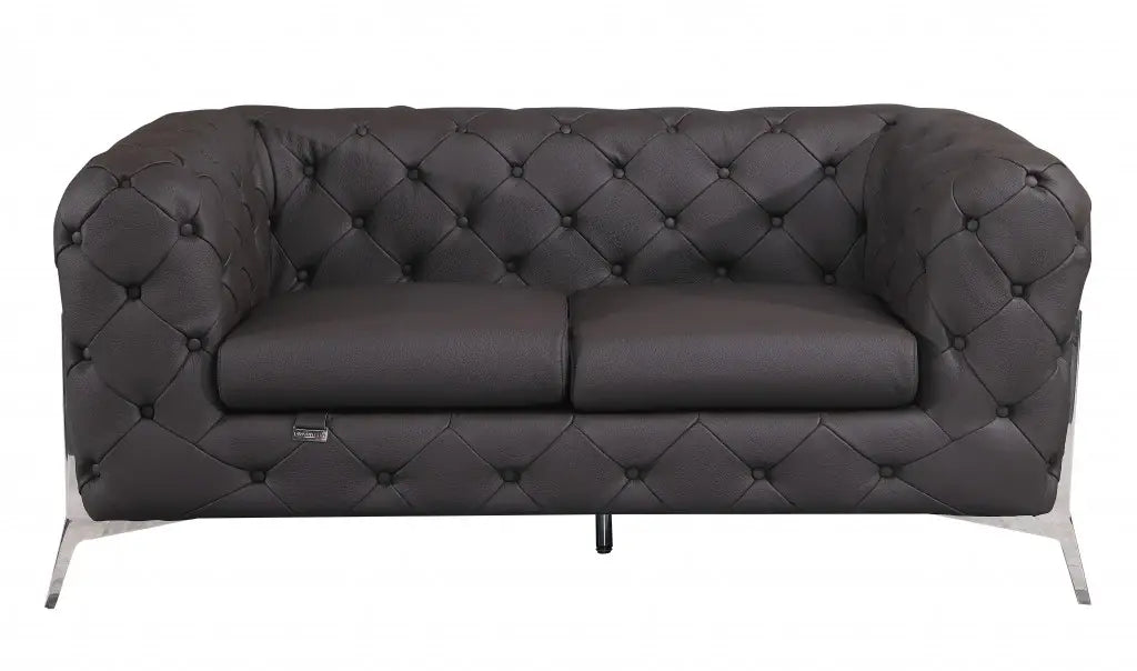 Two Piece Indoor Brown Italian Leather Five Person Seating Set - Homeroots - Flyclothing LLC