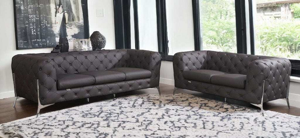 Two Piece Indoor Brown Italian Leather Five Person Seating Set - Homeroots - Flyclothing LLC