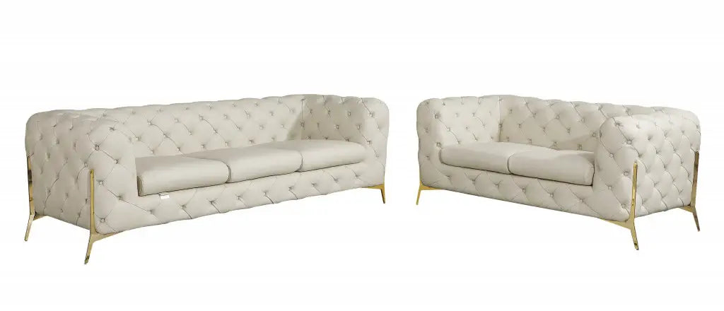 Two Piece Indoor Beige Italian Leather Five Person Seating Set - Homeroots - Flyclothing LLC