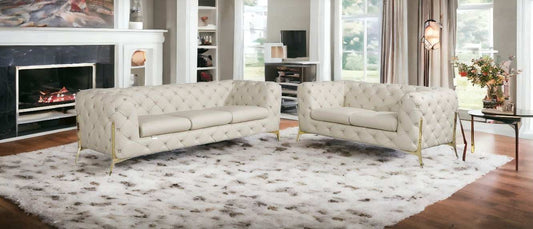 Two Piece Indoor Beige Italian Leather Five Person Seating Set - Homeroots - Flyclothing LLC