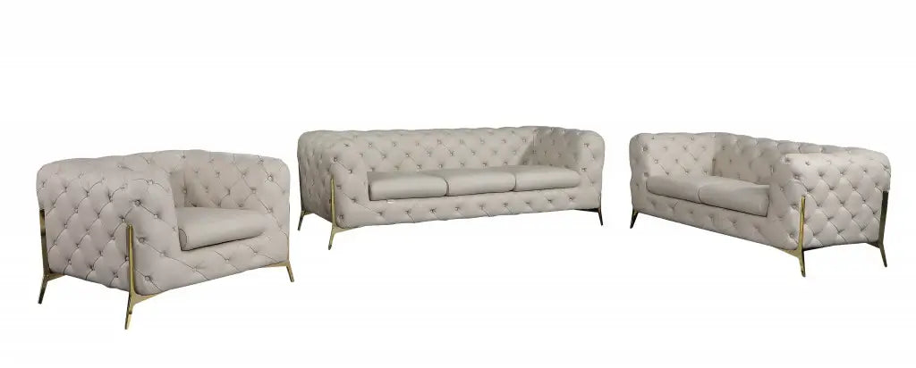 Three Piece Indoor Beige Italian Leather Six Person Seating Set - Homeroots - Flyclothing LLC