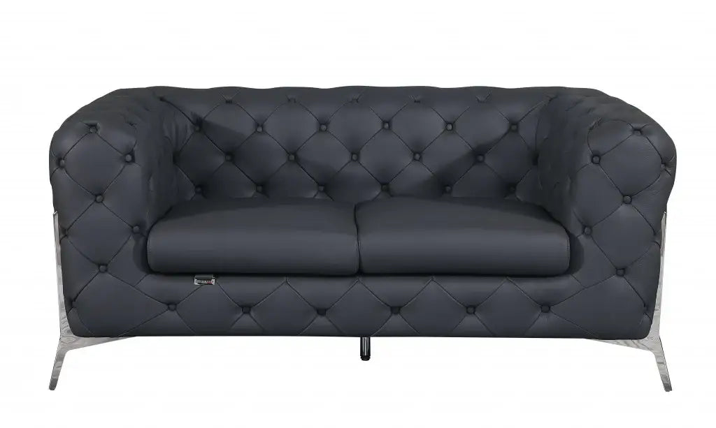 Two Piece Indoor Dark Gray Italian Leather Five Person Seating Set - Homeroots - Flyclothing LLC