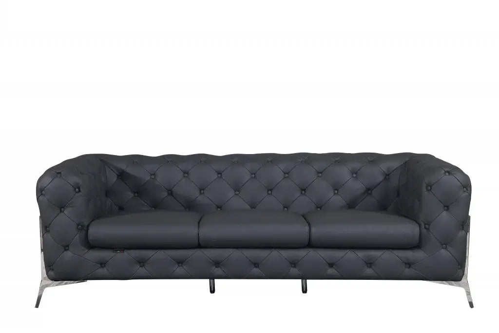 Two Piece Indoor Dark Gray Italian Leather Five Person Seating Set - Homeroots - Flyclothing LLC