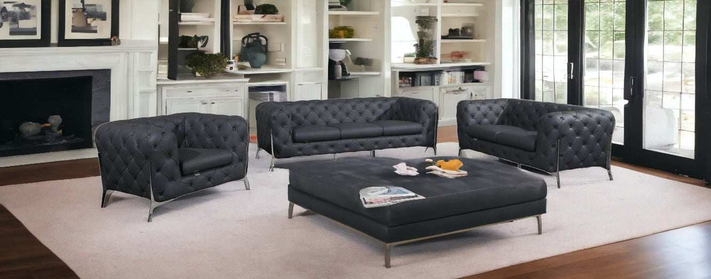 Three Piece Indoor Dark Gray Italian Leather Six Person Seating Set - Homeroots - Flyclothing LLC