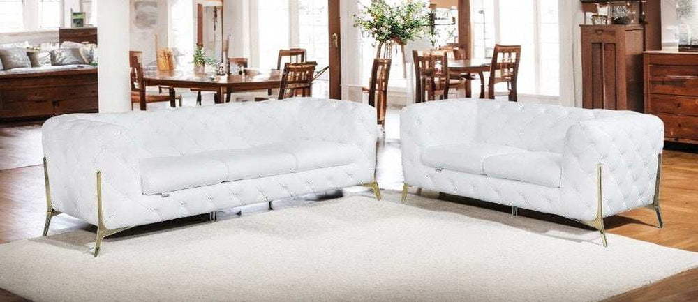 Two Piece Indoor White Italian Leather Five Person Seating Set - Homeroots - Flyclothing LLC