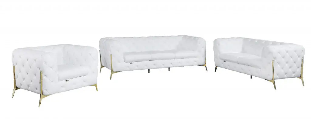 Three Piece Indoor White Italian Leather Six Person Seating Set - Homeroots - Flyclothing LLC