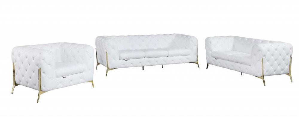 Three Piece Indoor White Italian Leather Six Person Seating Set - Homeroots - Flyclothing LLC