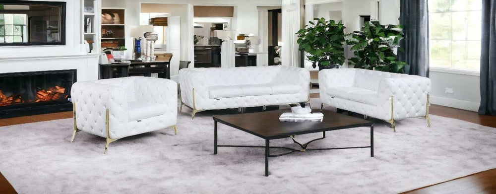 Three Piece Indoor White Italian Leather Six Person Seating Set - Homeroots - Flyclothing LLC