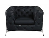 Three Piece Indoor Black Italian Leather Five Person Seating Set - Homeroots - Flyclothing LLC