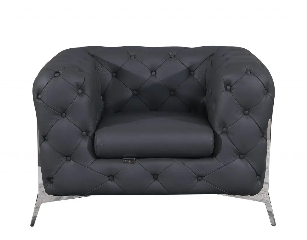 Three Piece Indoor Dark Gray Italian Leather Five Person Seating Set - Homeroots - Flyclothing LLC