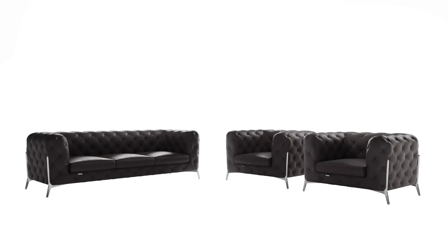 Three Piece Indoor Dark Gray Italian Leather Five Person Seating Set - Homeroots - Flyclothing LLC