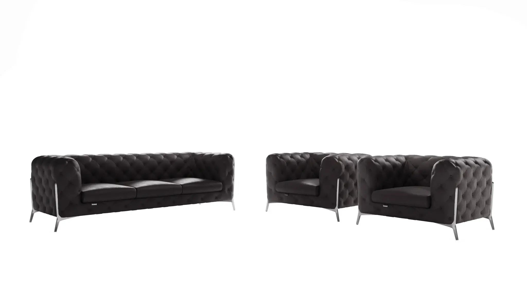 Three Piece Indoor Dark Gray Italian Leather Five Person Seating Set - Homeroots - Flyclothing LLC