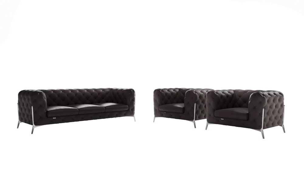 Three Piece Indoor Dark Gray Italian Leather Five Person Seating Set - Homeroots - Flyclothing LLC