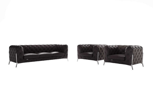 Three Piece Indoor Dark Gray Italian Leather Five Person Seating Set - Homeroots - Flyclothing LLC