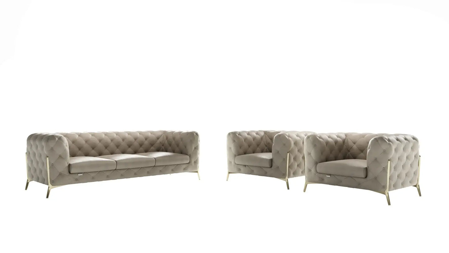 Three Piece Indoor Beige Italian Leather Five Person Seating Set - Homeroots - Flyclothing LLC
